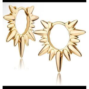 Gold Spike Huggie Hoop Earrings, 14k Gold Plated Dainty Endless Loop